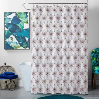 

Shower Curtains Seaside Tattoo,Modern Romantic Composition with Watercolor Lily Circles and Arrows, Pale Pink Yellow Pale