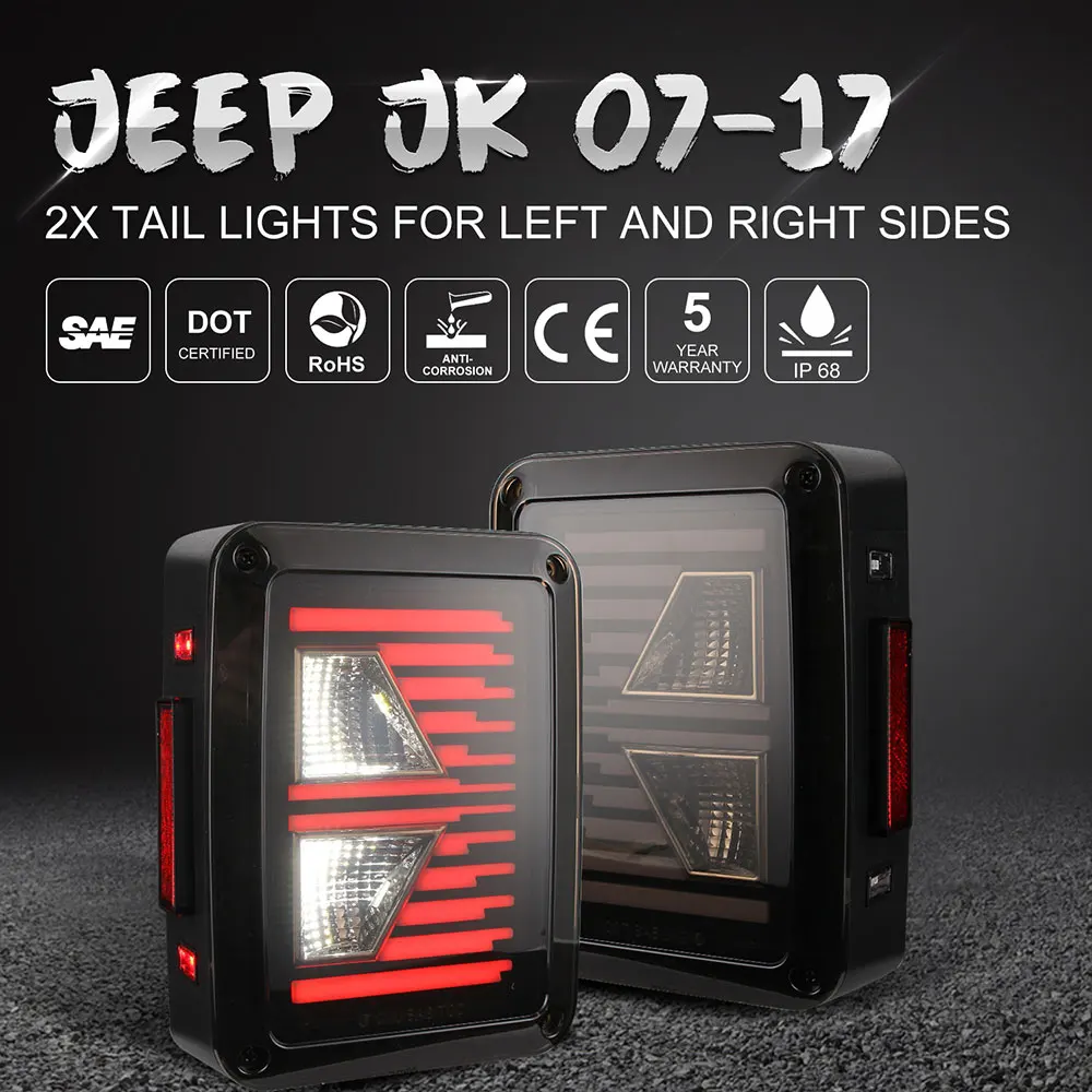 2Pcs 4D Smoke Lens LED Tail Lights for 2007-2017 Jeep Wrangler JK LED Rear Taillights Brake Turn Signal ReverseLamps Auto Parts
2Pcs 4D Smoke Lens LED Tail Lights for 2007-2017 Jeep Wrangler JK LED Rear Taillights Brake Turn Signal ReverseLamps Auto Parts