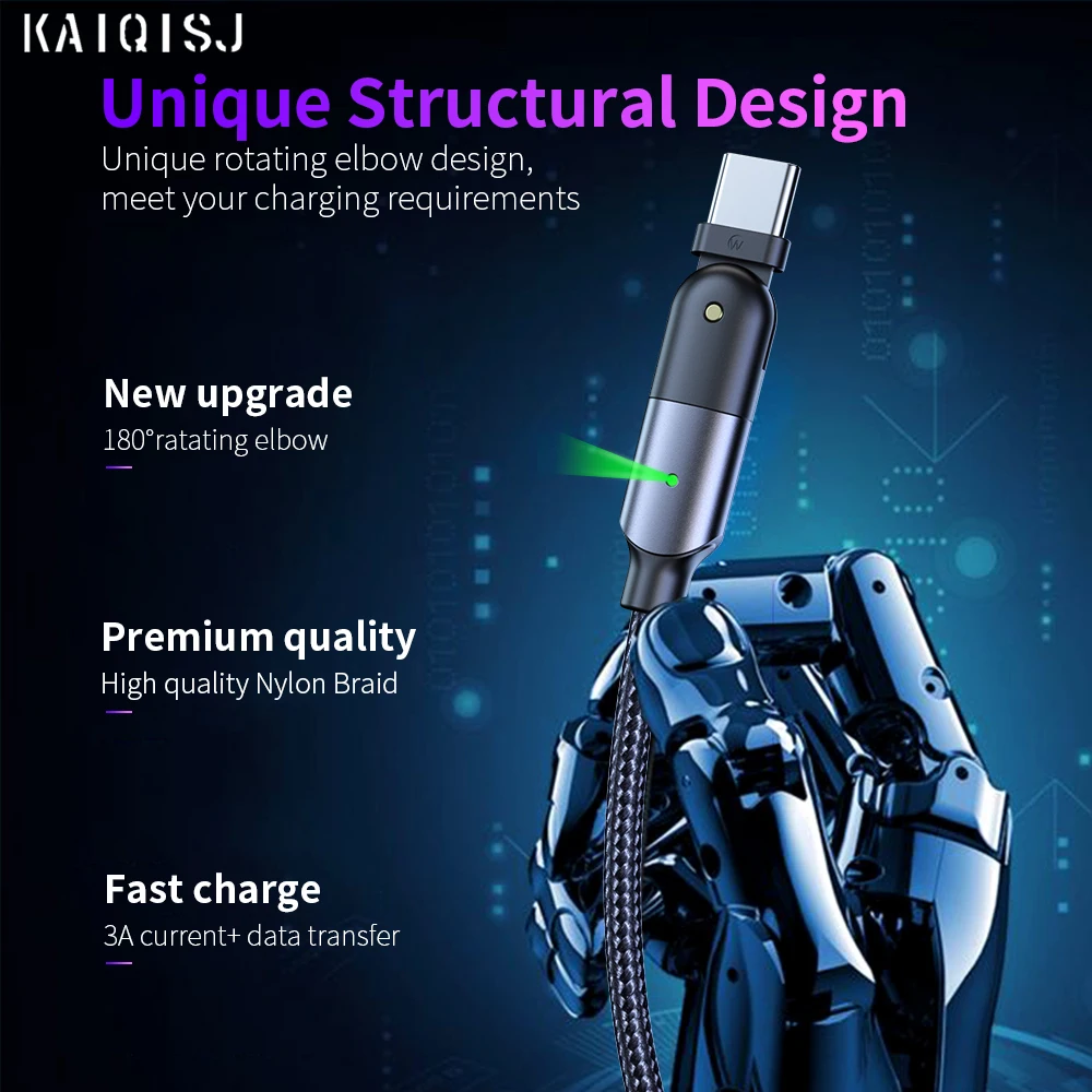 KAIQISJ 1.2m2m 180 degree micro usb c cable, type- c fast charging data cable For samsung For huawei For xiaomi phone charger
KAIQISJ 1.2m2m 180 degree micro usb c cable, type- c fast charging data cable For samsung For huawei For xiaomi phone charger