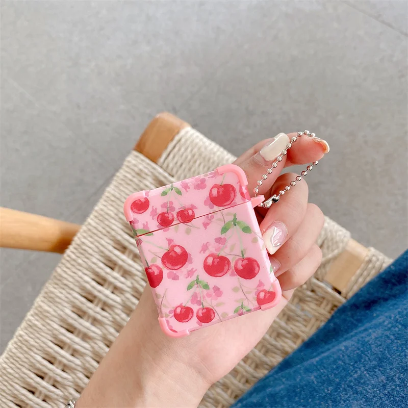 Cute Cartoon Cherry Flower Four Corner Anti Fall Earphone Case For Airpods 1 2 Headest Protective Cover Pro | Электроника