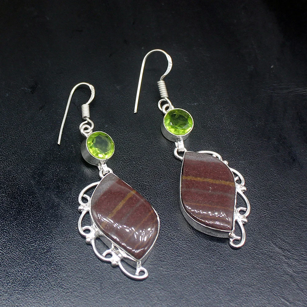 

Gemstonefactory Big Promotion Unique 925 Silver Ocean Jasper Green Topaz Women Ladies Gifts Dangle Drop Earrings 20212241