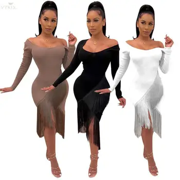 Fashion Luxury Dress Long Sleeve Sheath Bodycon Dress Tassel Patchwork Party Dresses Women Evening Slash Collar Club Sexy Dress
Fashion Luxury Dress Long Sleeve Sheath Bodycon Dress Tassel Patchwork Party Dresses Women Evening Slash Collar Club Sexy Dress