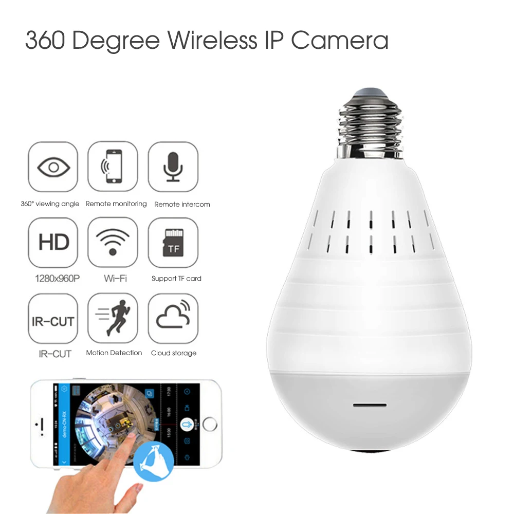 960P 360 Degree Wifi Night vision Bulb Lamp Wireless IP Camera Fisheye Panoramic Surveillance Security Camera CCTV Camera P2P
960P 360 Degree Wifi Night vision Bulb Lamp Wireless IP Camera Fisheye Panoramic Surveillance Security Camera CCTV Camera P2P