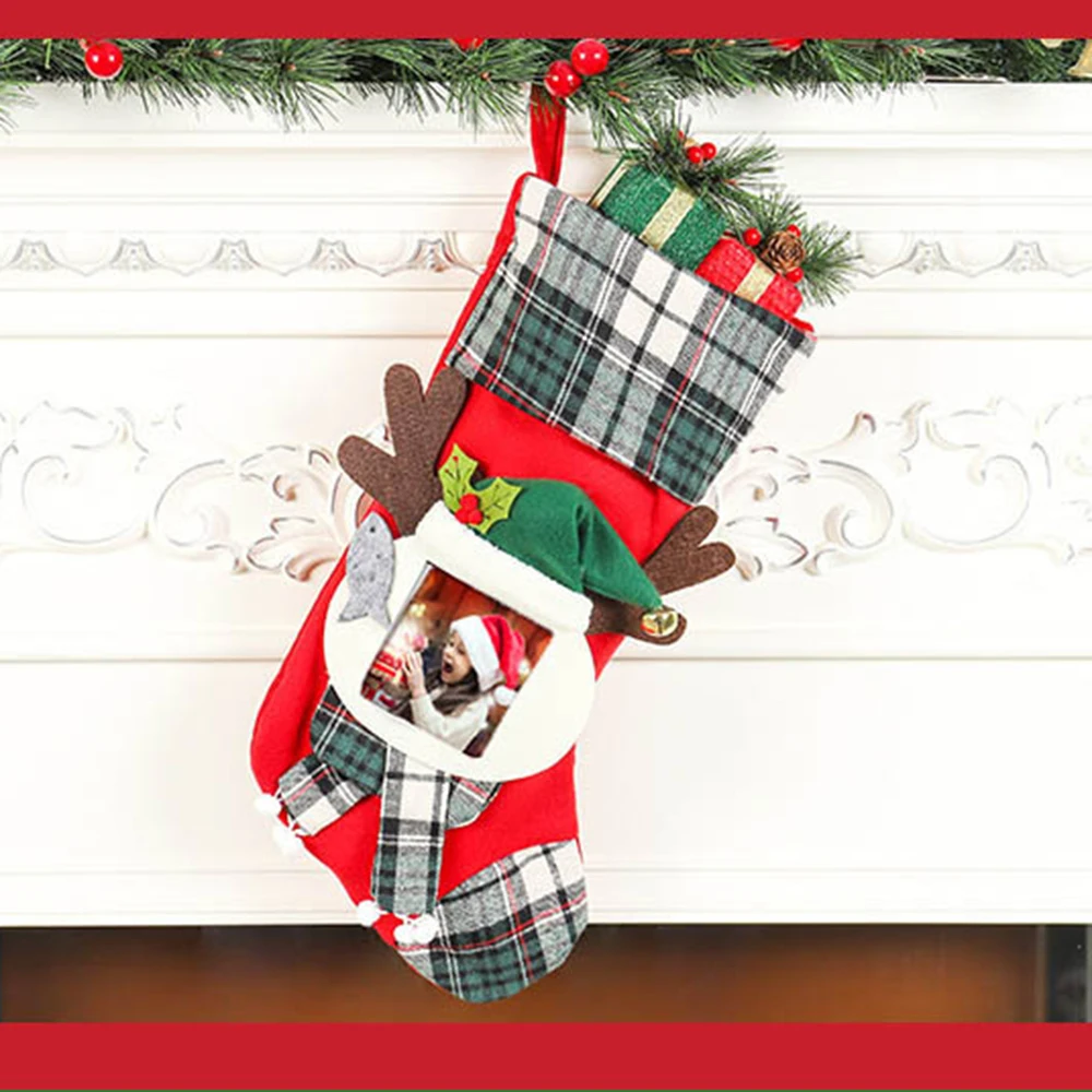 stockings socks gift bag for kids candy bags santa claus plaid