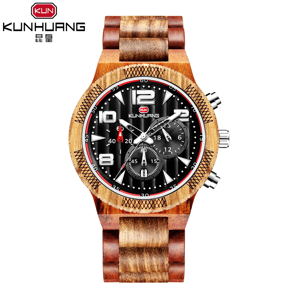KUNHUANG New men's Wood Watch large dial movement multi-function sandalwood quartz watch with luminous
KUNHUANG New men's Wood Watch large dial movement multi-function sandalwood quartz watch with luminous