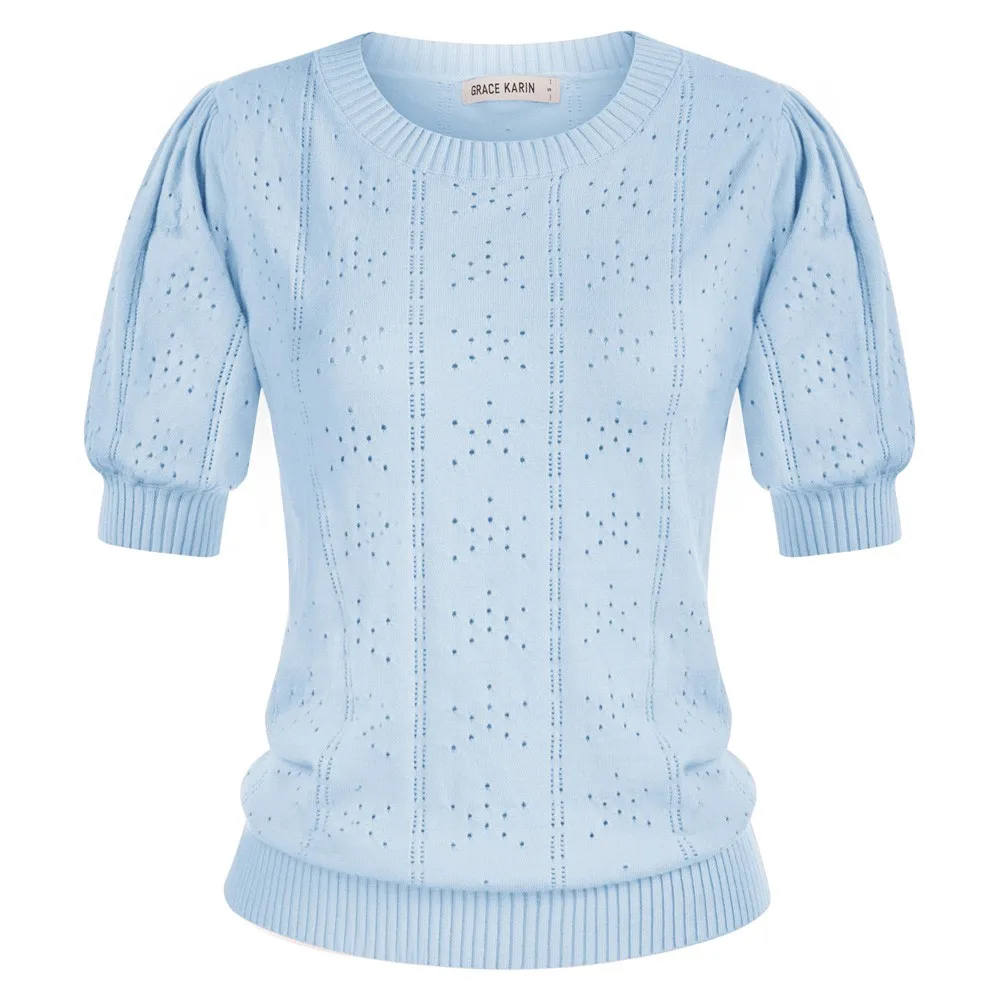 GK Women Hollowed-out Sweater T-shirts Vintage Summer Knitting Pullover Puffed Short Sleeve Kitted Tops Ladies Knitwear
GK Women Hollowed-out Sweater T-shirts Vintage Summer Knitting Pullover Puffed Short Sleeve Kitted Tops Ladies Knitwear