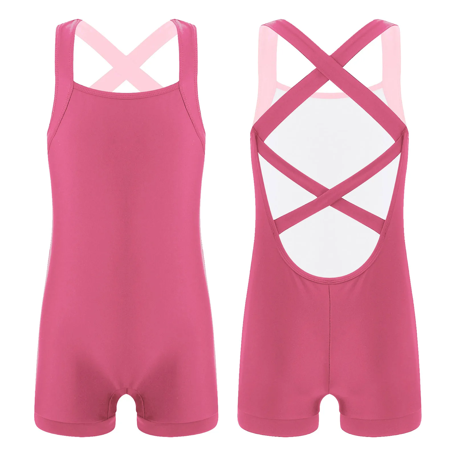 

Kids Girls Ballet Dance Gymnastics Leotards Bodysuit Crisscross Back Solid Boxer Bottom Artistic Gymnastics Leotards Swimsuit