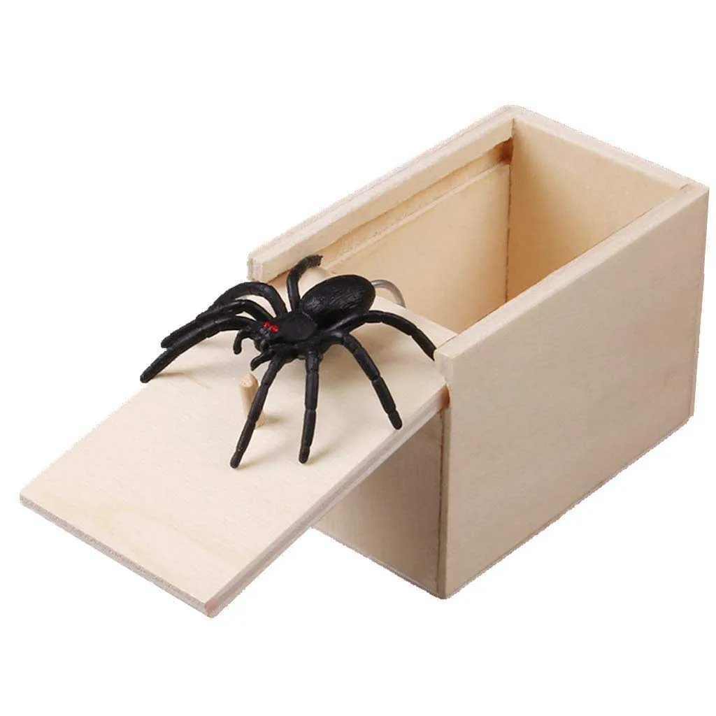 Фото April Fool's Day Spoof Funny Scare Small Wooden Box Spider Scary Girls box with rubber spider Gift Toy Kids G924 | Игрушки и хобби