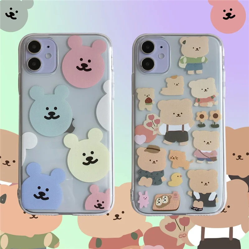 

Color bear INS Korea clear case for iPhone 11 Pro X XR XS MAX 6 6S 7 8 6 S Plus cute flower bears soft silicone phone cover capa