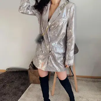 Fashion 2019 New Casual Silver Sequined Blazer Long Solid Double Breasted Jacket Outwear Loose Notched Long Sleeve Blazer
Fashion 2019 New Casual Silver Sequined Blazer Long Solid Double Breasted Jacket Outwear Loose Notched Long Sleeve Blazer