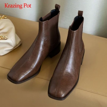 Krazing pot short boots stretch high quality patchwork square toe thick med heel slip on young girls convenient ankle boots L41
Krazing pot short boots stretch high quality patchwork square toe thick med heel slip on young girls convenient ankle boots L41