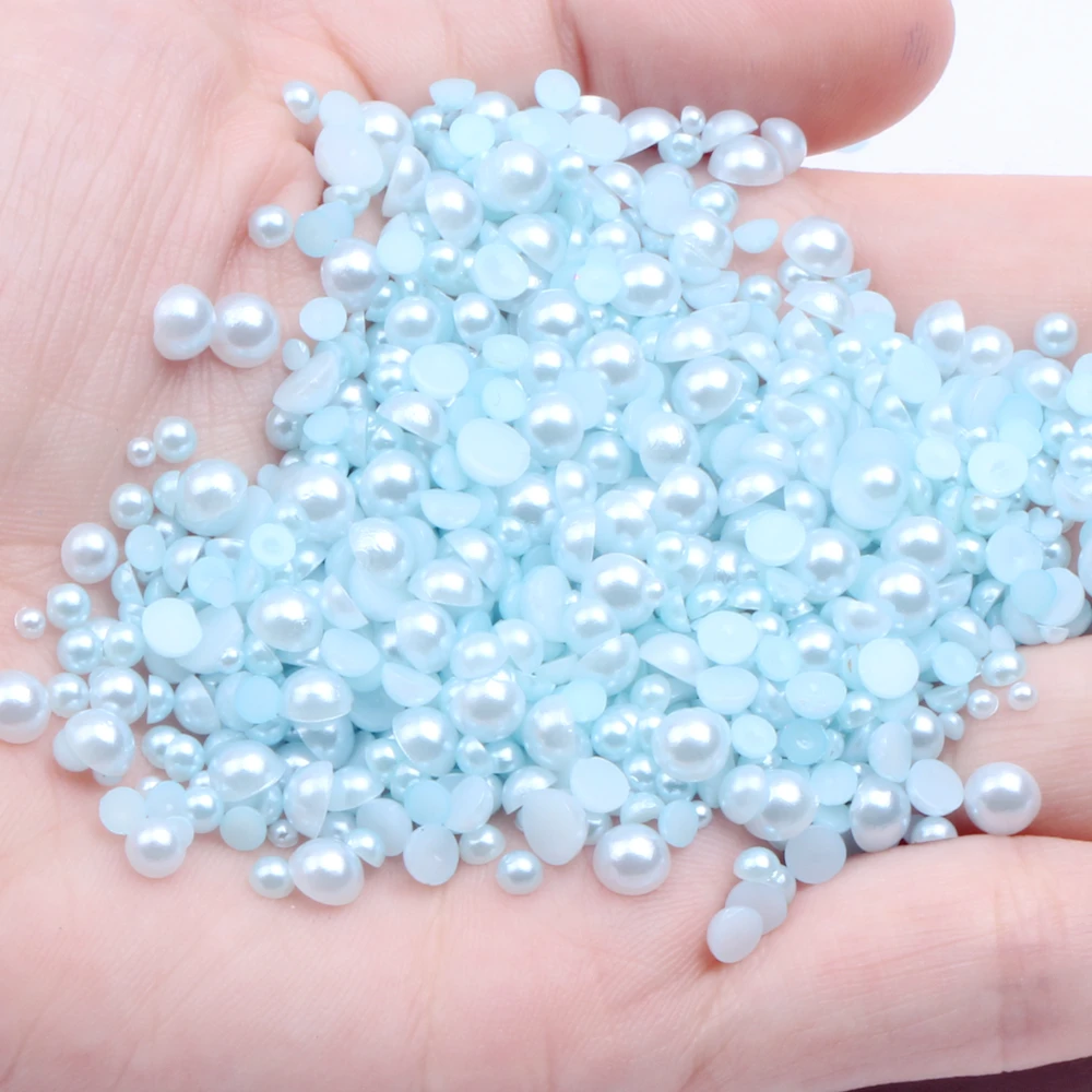 

Light Blue Half Round Pearls 1.5-14mm 200pcs To 10000pcs Glue On Imitation Crafts Resin Beads DIY Jewelry Making Accessories