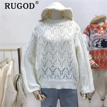RUGOD Elegant white hollow out women blouse Fashion round neck long sleeve Cashmere pullover female Vintage auturm loose sweater
RUGOD Elegant white hollow out women blouse Fashion round neck long sleeve Cashmere pullover female Vintage auturm loose sweater