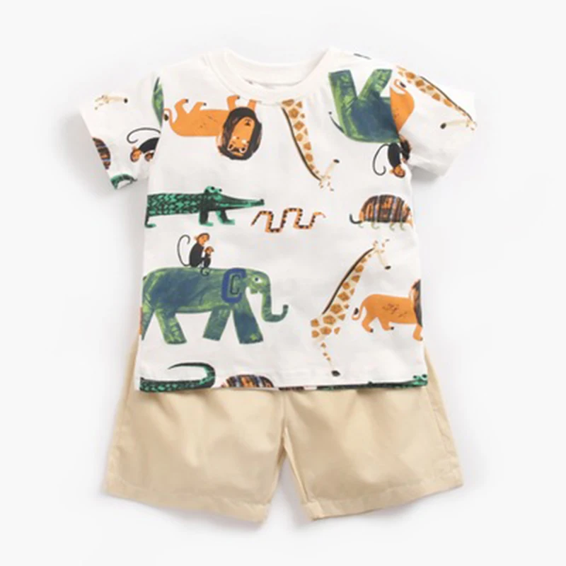 BINIDUCKLING Baby clothes clothing Set Boy Toddler cartoon printed short-sleeves T-shirt + shorts Summer Infant cotton outfits