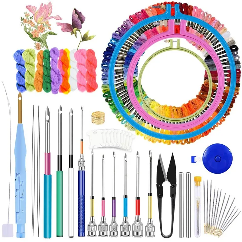 

MIUSIE 156 Pcs Embroidery Thread DIY Craft Needlework Cross Stitch Embroidery Hoop Knitting Sewing Punch Needle Kit For Beginner