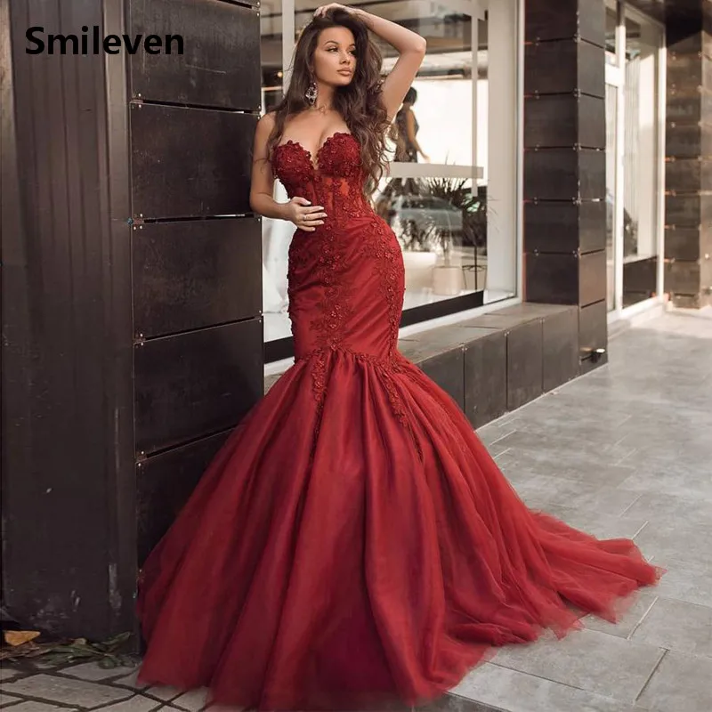 Smileven Dark Red Mermaid Evening Gowns Seweetheart Neck Beaded Prom Party Dresses 3d Appliqued Formal Evening Dress 2019
Smileven Dark Red Mermaid Evening Gowns Seweetheart Neck Beaded Prom Party Dresses 3d Appliqued Formal Evening Dress 2019