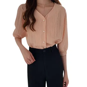 Fashion Summer Women's Chiffon Blouses Female Casual Style V Collar Summer Sweet Solid Blouse
Fashion Summer Women's Chiffon Blouses Female Casual Style V Collar Summer Sweet Solid Blouse