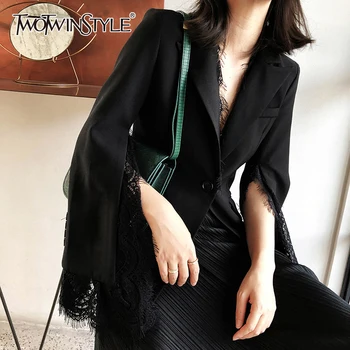 TWOTWINSTYLE Black Patchwork Lace Blazer For Women V Neck Flare Sleeve Elegant Blazers Female Fashion New Clothing 2020 Autumn
TWOTWINSTYLE Black Patchwork Lace Blazer For Women V Neck Flare Sleeve Elegant Blazers Female Fashion New Clothing 2020 Autumn