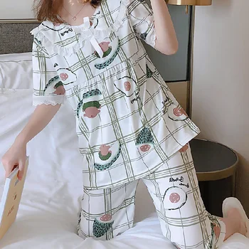 Summer Short-Sleeved Short-Sleeved Cropped Pants Princess Loose Version Doll Collar Women's Pajamas
Summer Short-Sleeved Short-Sleeved Cropped Pants Princess Loose Version Doll Collar Women's Pajamas