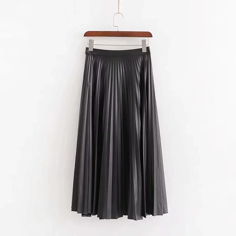 Женская плиссированная юбка из искусственной кожи в винтажном стиле с высокой