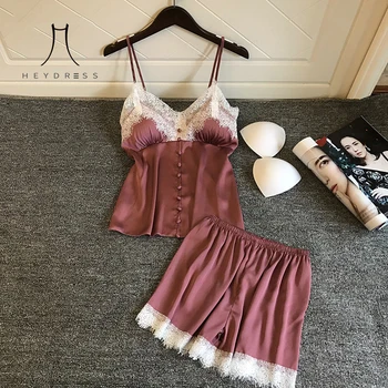 Heydress Spring Summer New Sexy Lace Pajamas Ice Silk With Chest Pad Spaghetti Strap Twinset Pijama For Women Two Pieces Sets
Heydress Spring Summer New Sexy Lace Pajamas Ice Silk With Chest Pad Spaghetti Strap Twinset Pijama For Women Two Pieces Sets