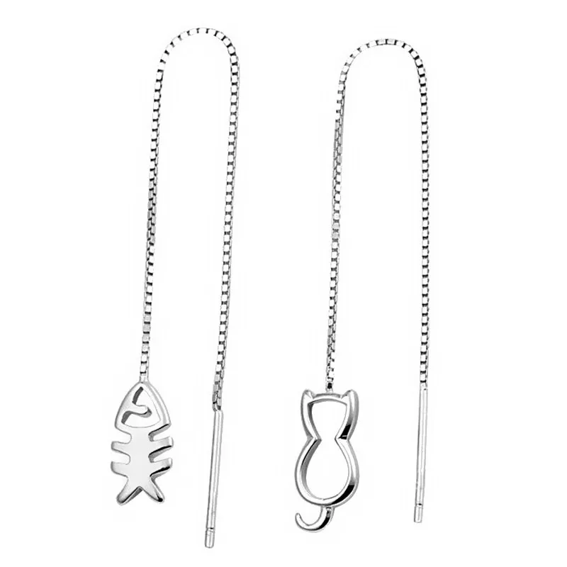 Hollow Asymmetric Cute Cat Fish Long Ear Line Threader 925 Sterling Silver Drop Earrings For Women Sweet Simple Korean Jewelry
Hollow Asymmetric Cute Cat Fish Long Ear Line Threader 925 Sterling Silver Drop Earrings For Women Sweet Simple Korean Jewelry