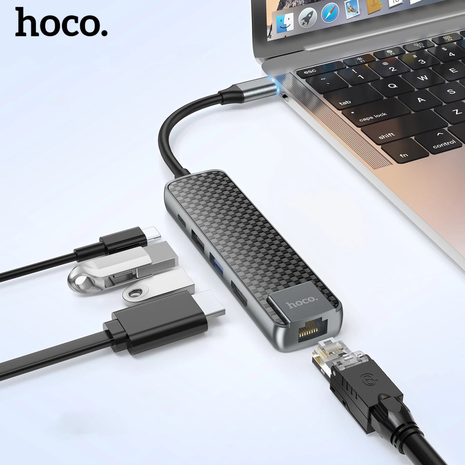 

HOCO USB C Hub Type C to HDMI-compatible USB 3.0 OTG Adapter 4K 30Hz RJ45 PD60W USB C Dock For MacBook Air Pro 2020 Data Tansfer