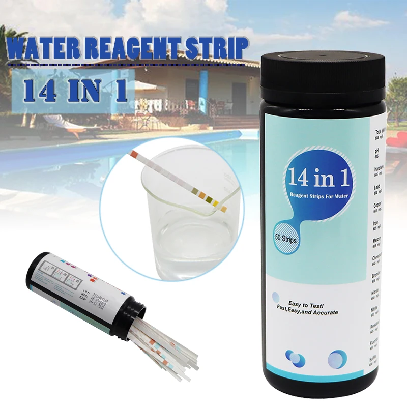 50pcs/bottle Pool Spa Water PH/Chlorine/Alkalinity/Bromine 14-in-1 Test Strips Portable Water Quality Test Paper
50pcs/bottle Pool Spa Water PH/Chlorine/Alkalinity/Bromine 14-in-1 Test Strips Portable Water Quality Test Paper