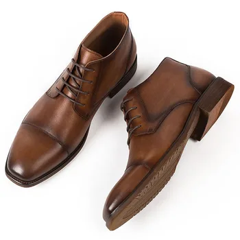 Brown Genuine Calf Leather Breathable Square Captoe Retro Lace-up Handmade Office Stitching Leather Men's Boot
Brown Genuine Calf Leather Breathable Square Captoe Retro Lace-up Handmade Office Stitching Leather Men's Boot