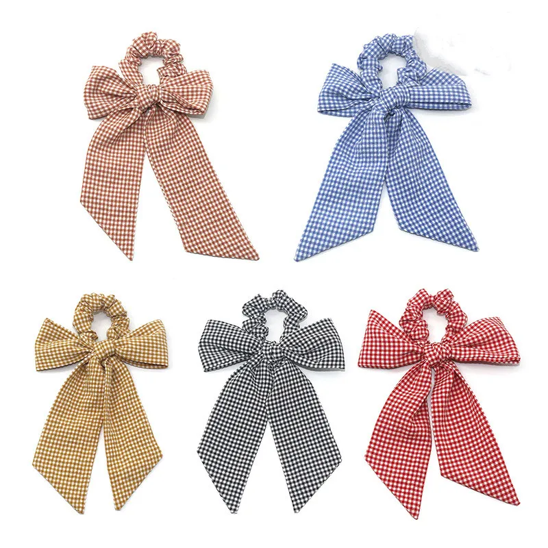 

Hair Plaid Scrunchie with Big Bow Elastic Hair Bands Women Girls Headwear Ponytail Holder Hair Accessories RT003