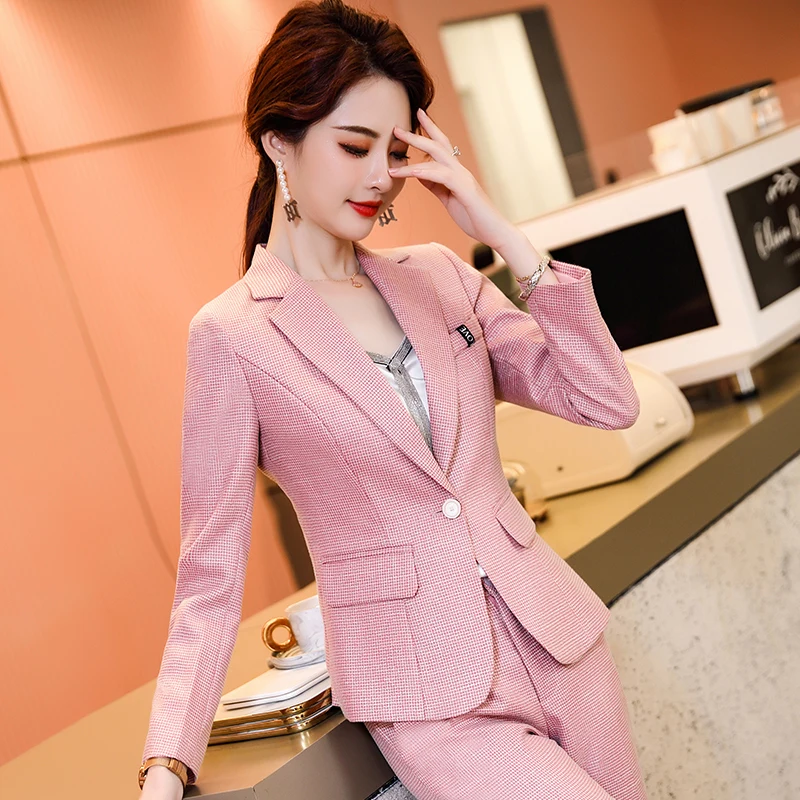 2 Piece Set Women Suits Plaid Formal Pant Suit Long Sleeve Blazer Office Lady Designs Women Jacket and Ankle-Length Pant Pink
2 Piece Set Women Suits Plaid Formal Pant Suit Long Sleeve Blazer Office Lady Designs Women Jacket and Ankle-Length Pant Pink