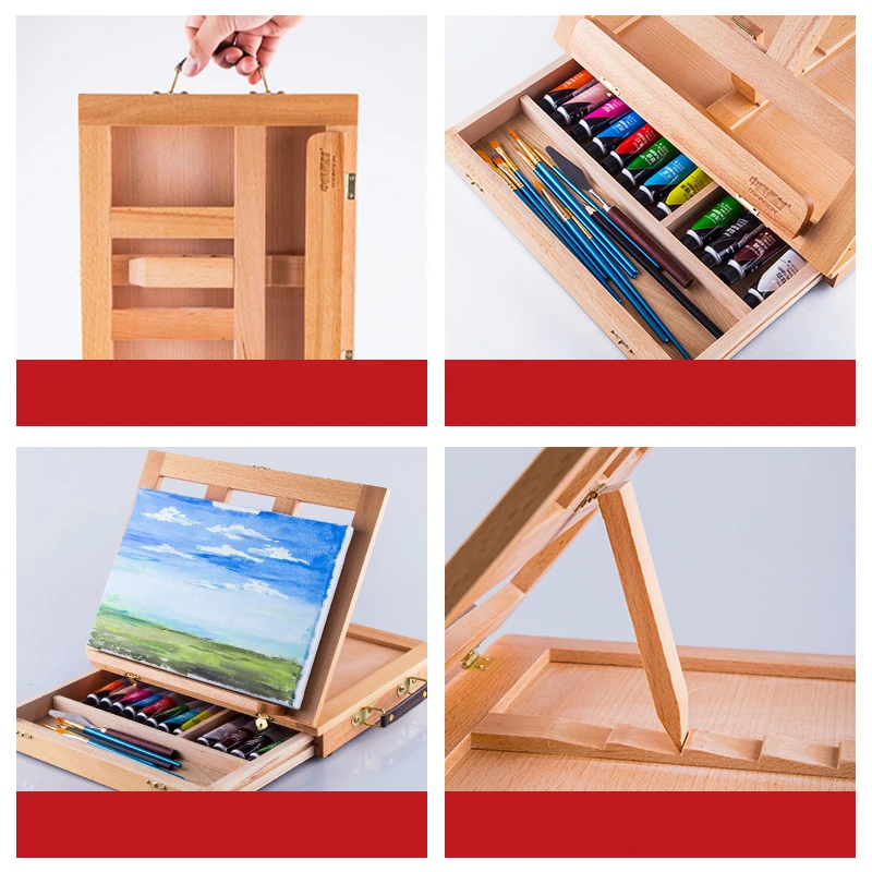 Caballetes de mesa de madera portátiles para pintar artistas, cajón de bocetos para niños, accesorios de escritorio para ordenador portátil, maleta, suministros de pintura artística 6 Hae8907ca1b254cd6bd19bb1aa9ea6120f