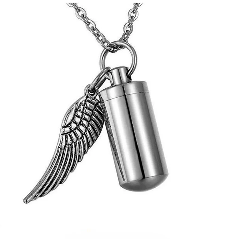 Collier de cendres en acier inoxydable unisexe, petits intervalles, plus des ailes, pendentif commémoratif, Urn Com 1