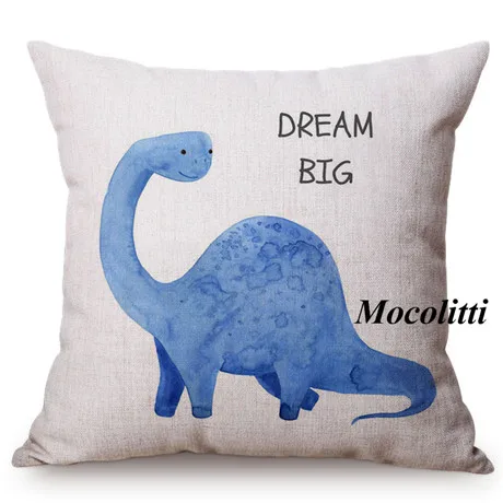 Cute Dinosaur Nordic Watercolor Cartoon Painting Kid's Nursery Art Room Decoration Throw Pillow Case Cotton Linen Cushion Cover M139-5