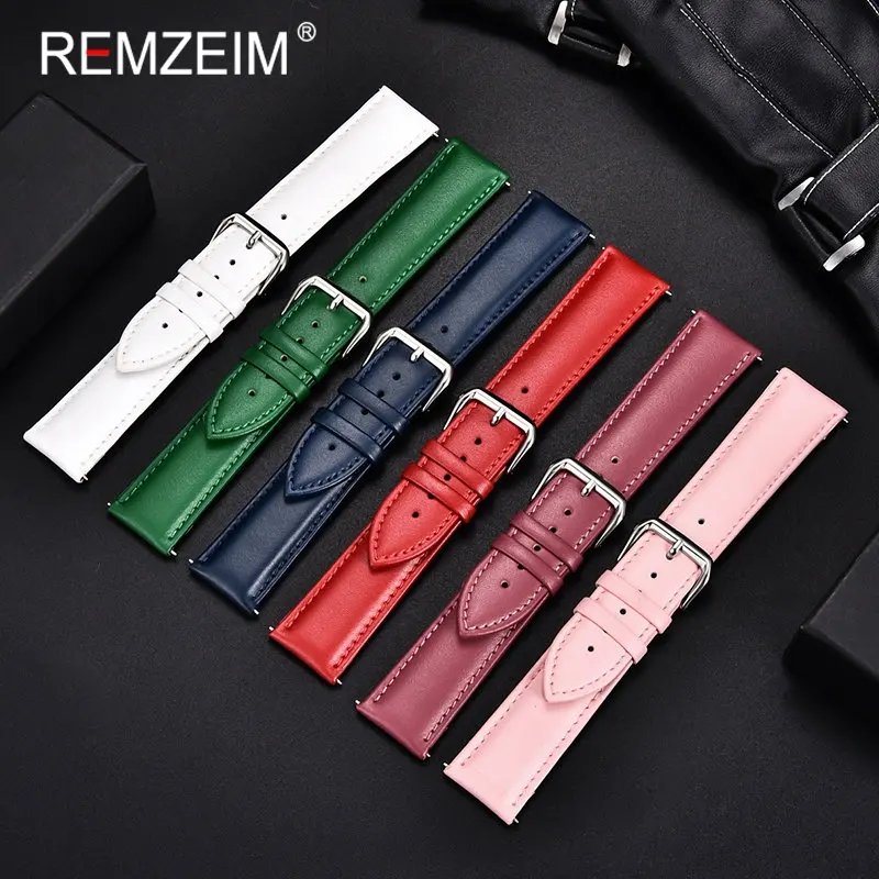 

REMZEIM Calfskin Leather Watch Straps Soft Material Watchband 14mm 16mm 18mm 20mm 22mm Wrist Band Bracelet Watch Accessories