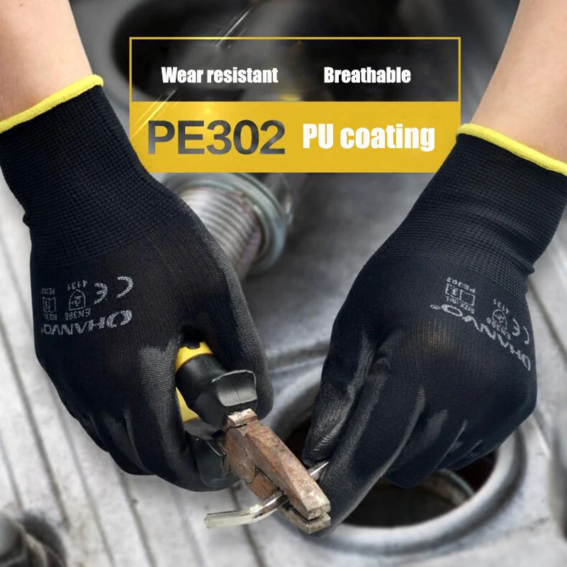 

10 Pairs PU Nitrile Safety Coating Work Gloves Palm Coated Gloves Mechanic Working Gloves have CE Certificated EN388