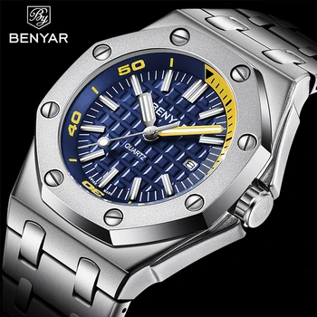 Steel Quartz Men's watches BENYAR new top brand wrist watches men business clock men waterproof fashion watch Relogio Masculino
Steel Quartz Men's watches BENYAR new top brand wrist watches men business clock men waterproof fashion watch Relogio Masculino
