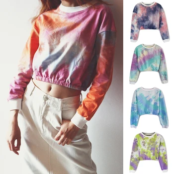 2020 NEW Tie-Dye Printed Exposed Navel Long-Sleeved Women's Spring And Summer Pullover Rainbow Gradient Color Top 
2020 NEW Tie-Dye Printed Exposed Navel Long-Sleeved Women's Spring And Summer Pullover Rainbow Gradient Color Top