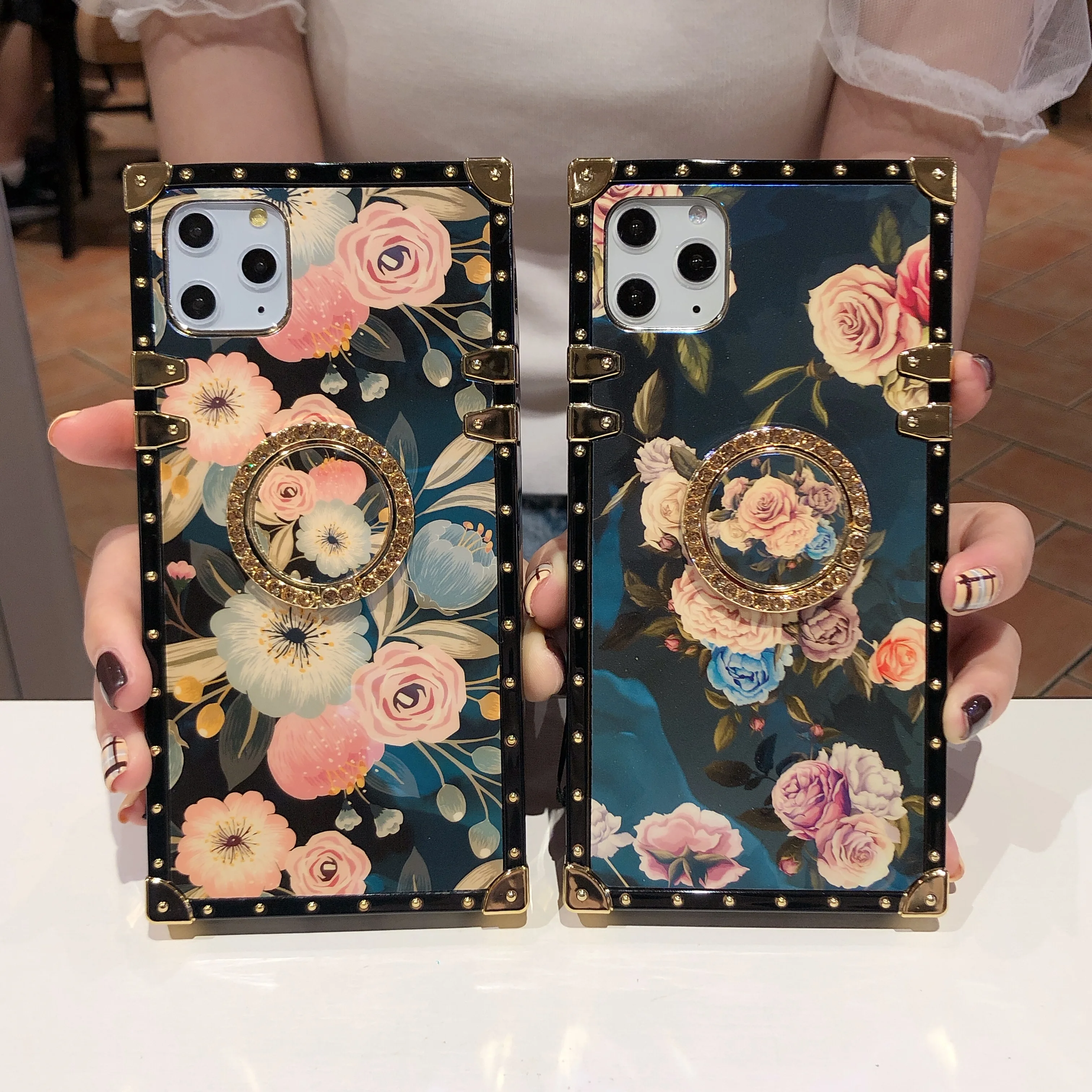 Фото For Samsung Note10 Plus Note9 8 S10 S10e S8 S9 A70 A50 A20 A30 M30 M20 Case Square Diamond Stand Blue Ray Rose Flower Cover | Мобильные