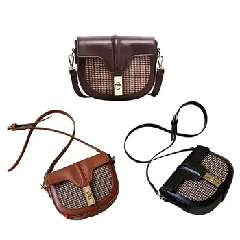 Retro Saddle Shoulder Bags PU Leather Buckle Closure Grids Pattern Lady Handbag
Retro Saddle Shoulder Bags PU Leather Buckle Closure Grids Pattern Lady Handbag