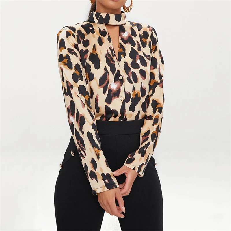 Fashion Office Lady Blouse Women Casual Leopard Print Shirt High Collar Long Sleeve Button Elegant Shirt Blusas Female Tops 
Fashion Office Lady Blouse Women Casual Leopard Print Shirt High Collar Long Sleeve Button Elegant Shirt Blusas Female Tops