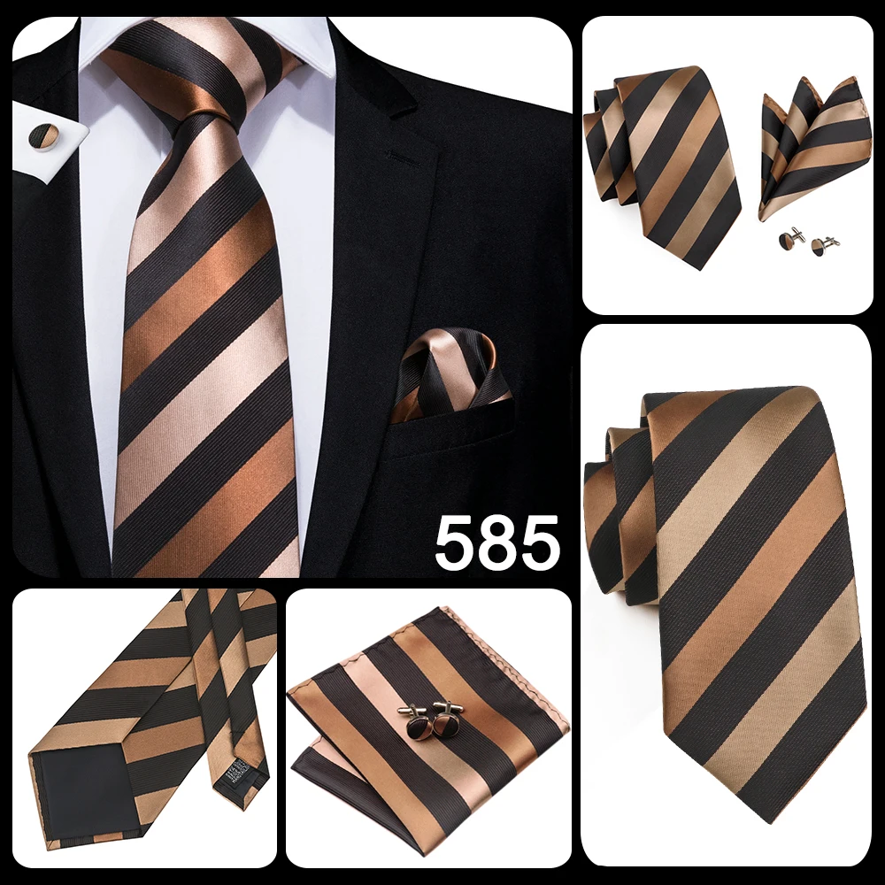 Hi-Tie Business Brown Striped Tie For Men Black Silk Men's Tie Hi-Tie Business Brown Striped Tie For Men Black Silk Men's Tie