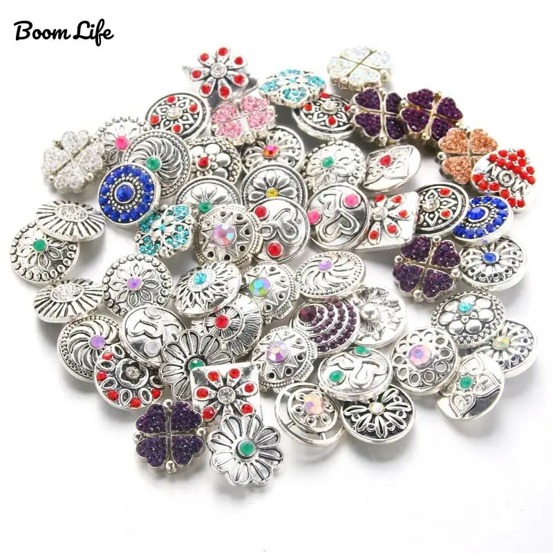10pcs/lot Wholsale 18mm Snap Jewelry Mixed Round Metal Rhinestone Buttons Fit Bracelet Bangles Necklaces 0061 | Украшения и