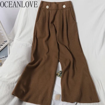 OCEANLOVE Wide Leg Pants Women Solid High Waist Knitted Korean Style Trousers Buttons 2020 Autumn Winter Mujer Pantalones 18237
OCEANLOVE Wide Leg Pants Women Solid High Waist Knitted Korean Style Trousers Buttons 2020 Autumn Winter Mujer Pantalones 18237