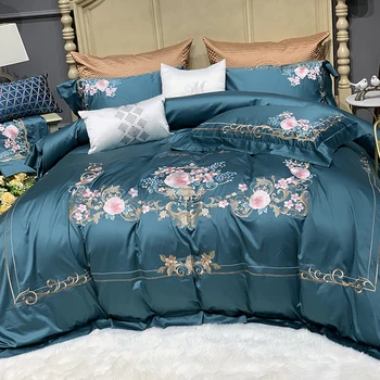 

Luxury Chinese Style Flowers Embroidery 100S Egyptian Cotton Duvet Cover Bed Linen Fitted Sheet Pillowcases Bedding Set 4/7pcs