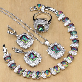 925 Silver Jewelry Necklace Set Square Mystic Rainbow Zircon Stone Jewelry Sets For Women Earrings/Pendant/Ring/Bracelet
925 Silver Jewelry Necklace Set Square Mystic Rainbow Zircon Stone Jewelry Sets For Women Earrings/Pendant/Ring/Bracelet