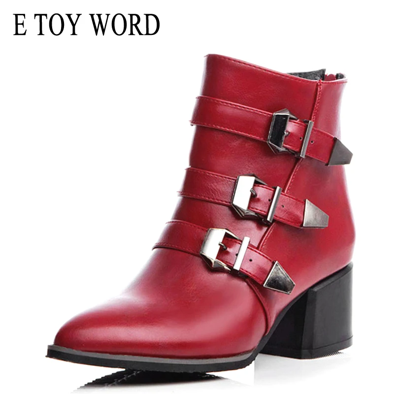 E TOY WORD Boots women pointed toe fashion belt buckle women's boots square heel women ankle boots punk motorcycle Martin shoes
E TOY WORD Boots women pointed toe fashion belt buckle women's boots square heel women ankle boots punk motorcycle Martin shoes
