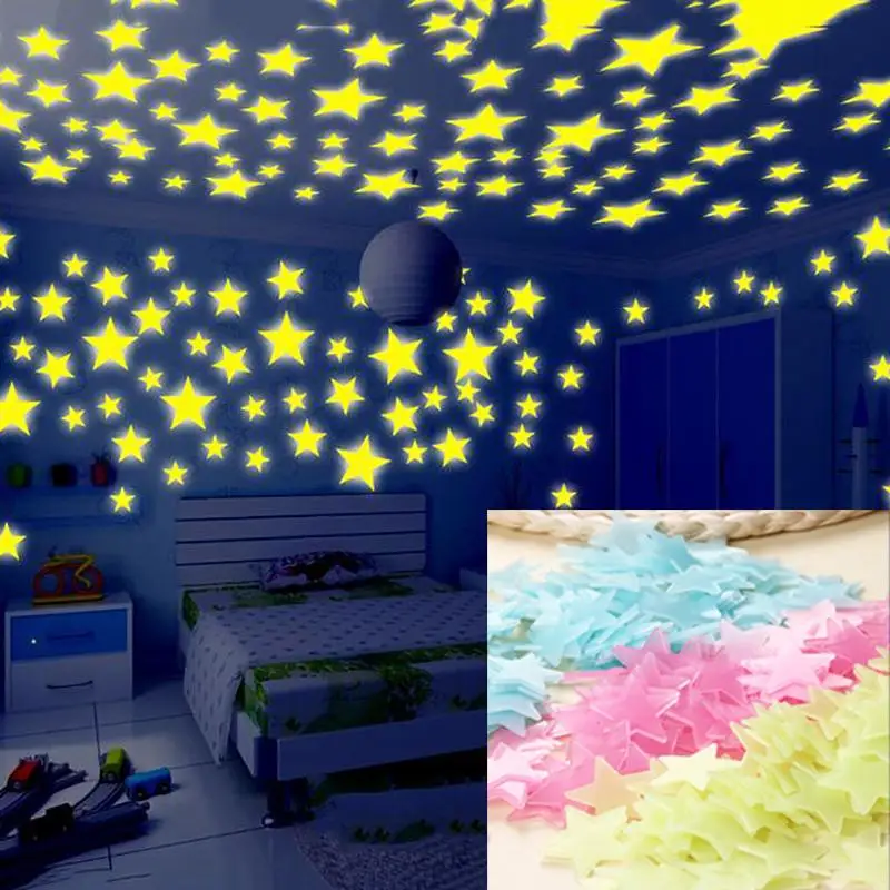 Детская комната наклейки на стену 100 шт. 3D звезды светятся в темноте Светящиеся