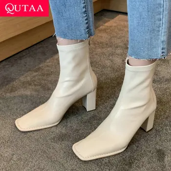 QUTAA 2021 Cow Leather PU Sewing Ankle Boots Square High Heel Zipper Short Boots Autumn Winter Square Toe Women Shoes Size 34-39
QUTAA 2021 Cow Leather PU Sewing Ankle Boots Square High Heel Zipper Short Boots Autumn Winter Square Toe Women Shoes Size 34-39