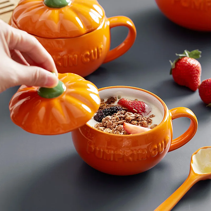 Creative Pumpkin Cup With Lid Spoon Microwave Dishwasher Safe Underglaze Ceramic Tableware Cute Small Big Rice Soup Noodles Bowl Creative Pumpkin Cup With Lid Spoon Microwave Dishwasher Safe Underglaze Ceramic Tableware Cute Small Big Rice Soup Noodles Bowl